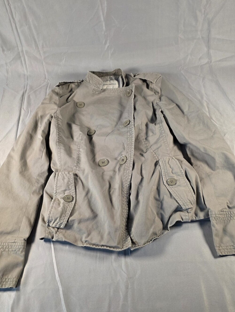 Banana Republic Light Gray Double-Breasted Trench Jacket